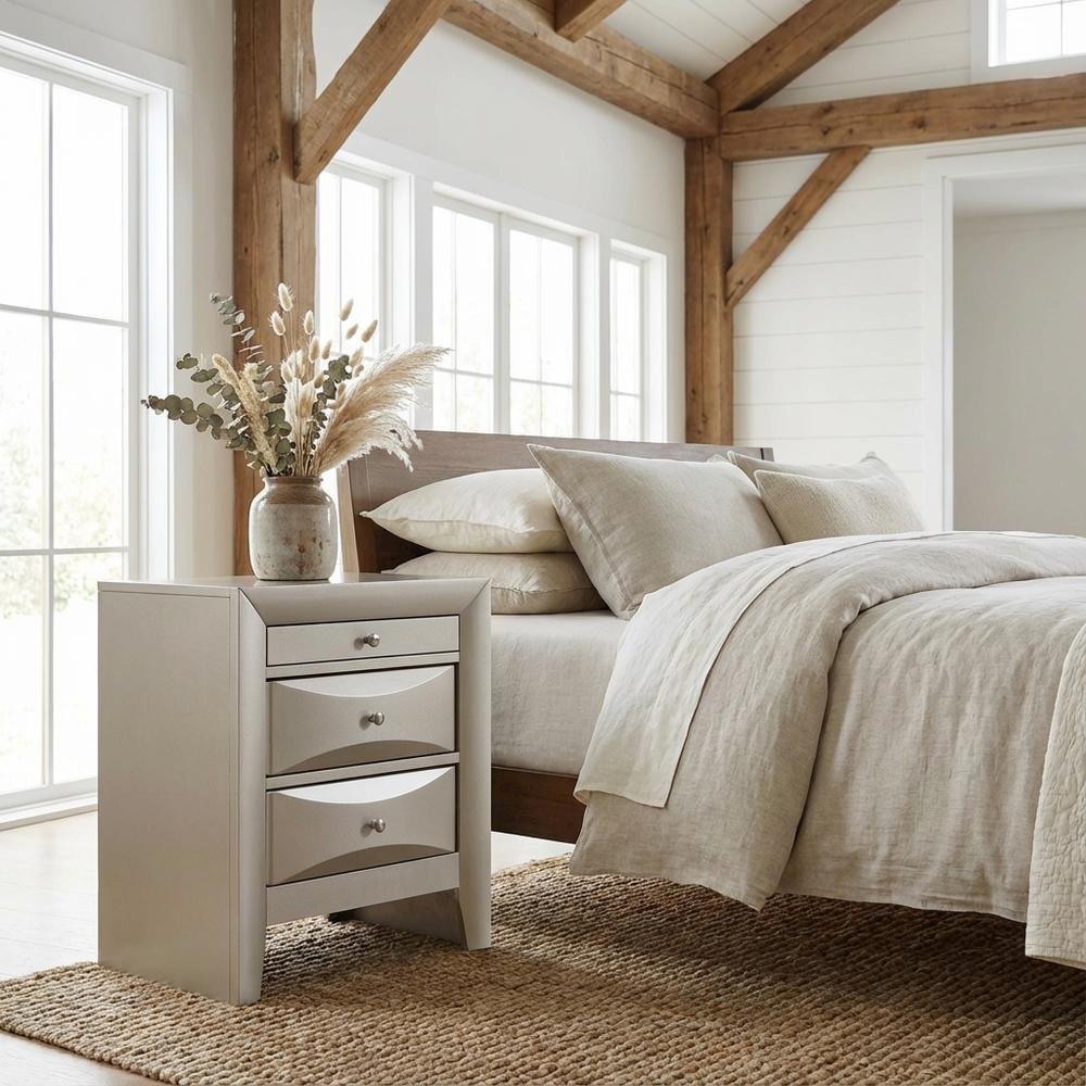 Contemporary Champagne Nightstand with Dovetailed Drawers and Metal Glides