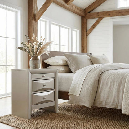 Contemporary Champagne Nightstand with Dovetailed Drawers and Metal Glides