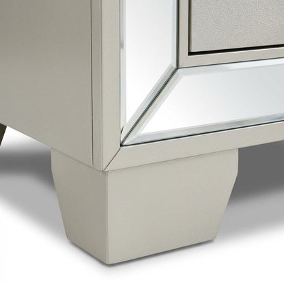 Champagne Nightstand with Glam Wooden Finish and Center Mount Metal Glides