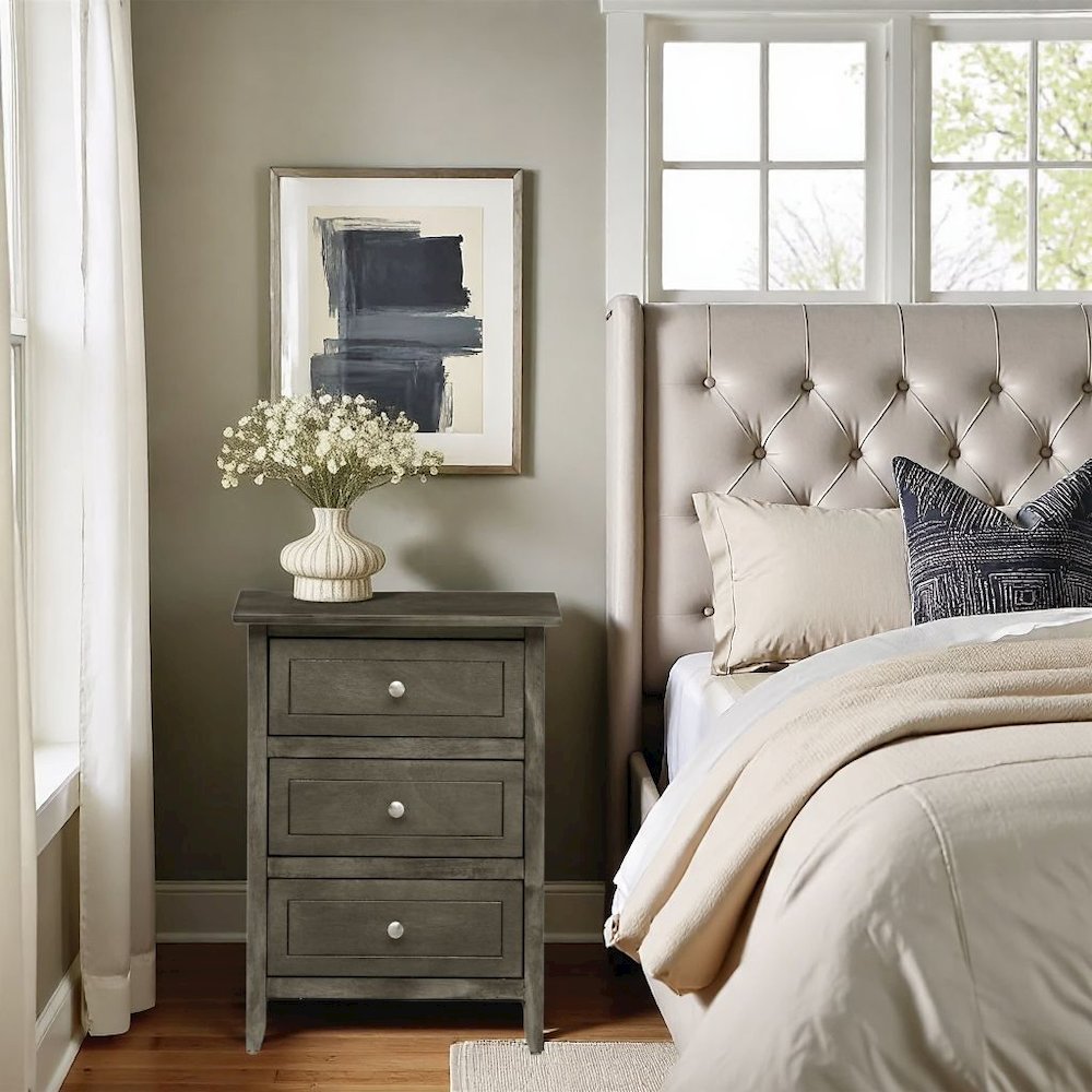 Gray 3 Drawer Nightstand, Ideal for Bedroom Storage