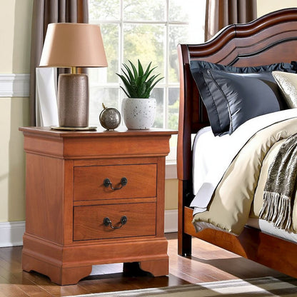 Wooden Nightstand with 2 Drawers in Oak Finish for Bedroom Use