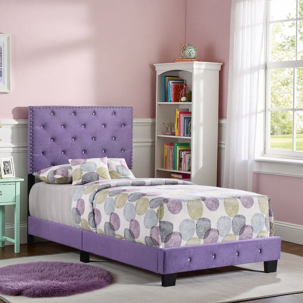 Modern Purple Twin Bed Frame, Stylish Platform Bed for Youth Rooms
