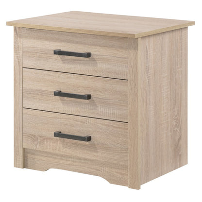 3 Drawer Nightstand in Brown Finish, Wooden Bedside Table with Drawers