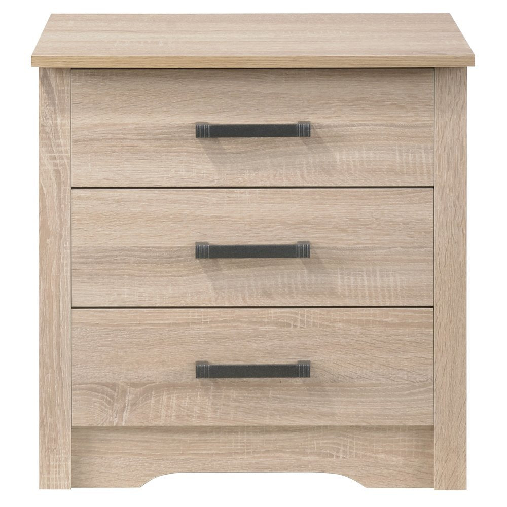 3 Drawer Nightstand in Brown Finish, Wooden Bedside Table with Drawers