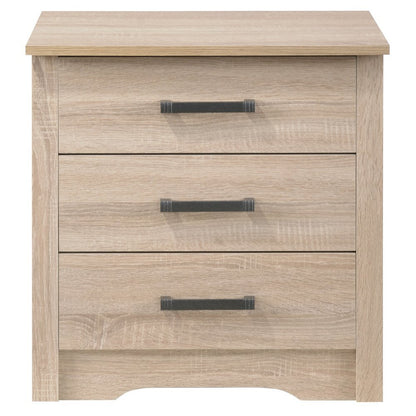 3 Drawer Nightstand in Brown Finish, Wooden Bedside Table with Drawers