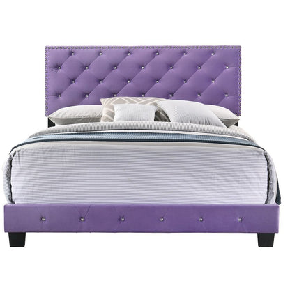Elegant Purple Queen Bed Frame for Girls With Tufted Upholstered Design