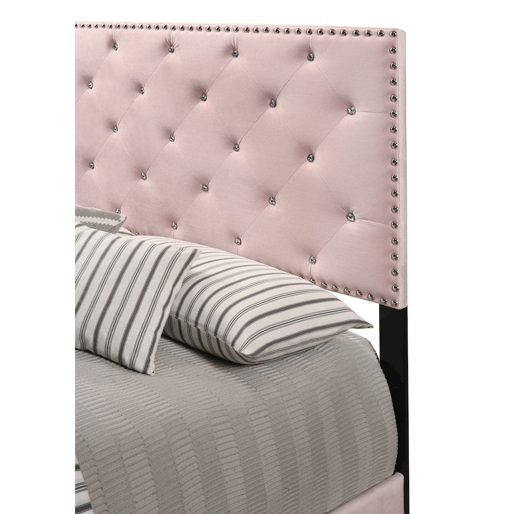 Elegant Pink Queen Bed Frame with Upholstered Headboard Design