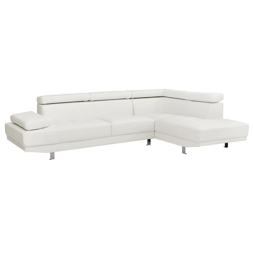 White Leather Sectional Couch with Faux Upholstery for Living Room