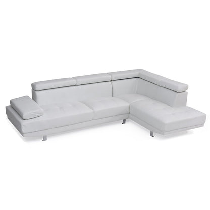 White Leather Sectional Couch with Faux Upholstery for Living Room