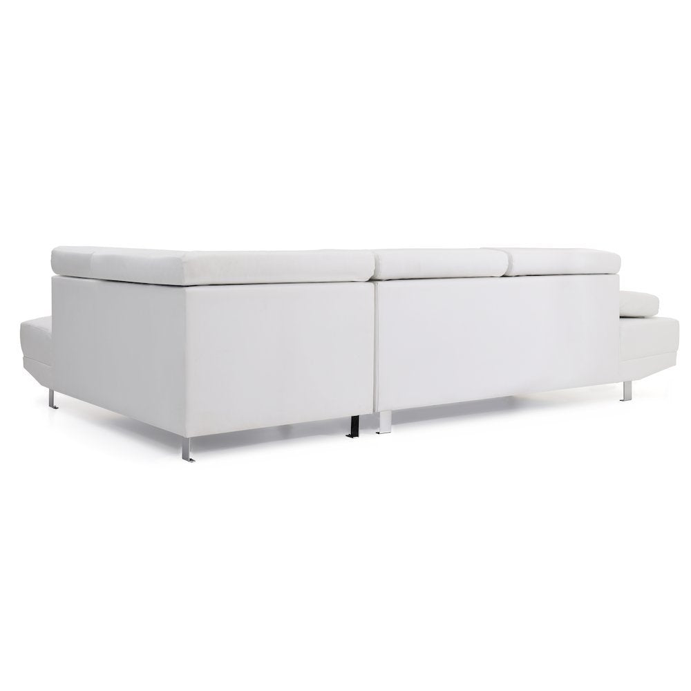 White Leather Sectional Couch with Faux Upholstery for Living Room