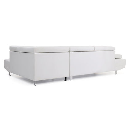 White Leather Sectional Couch with Faux Upholstery for Living Room