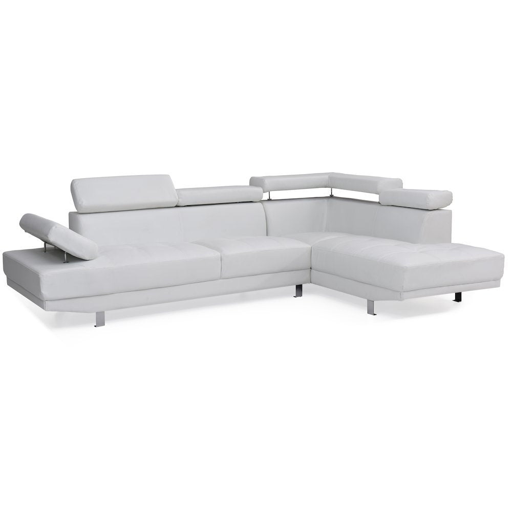 White Leather Sectional Couch with Faux Upholstery for Living Room