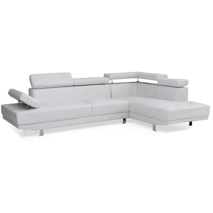 White Leather Sectional Couch with Faux Upholstery for Living Room
