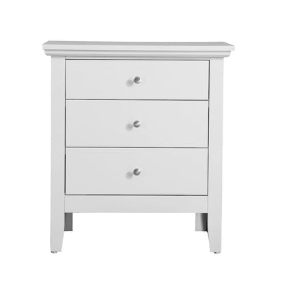 White 3 Drawer Nightstand, Wooden Bedside Table with Ample Storage Space