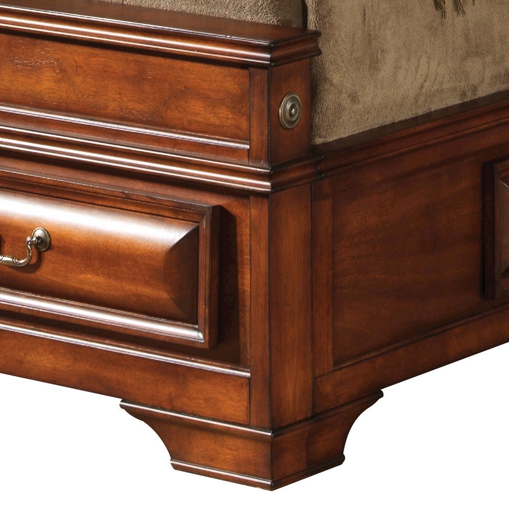 Queen Bed Frame with 6 Drawers in Rich Oak Wood Finish