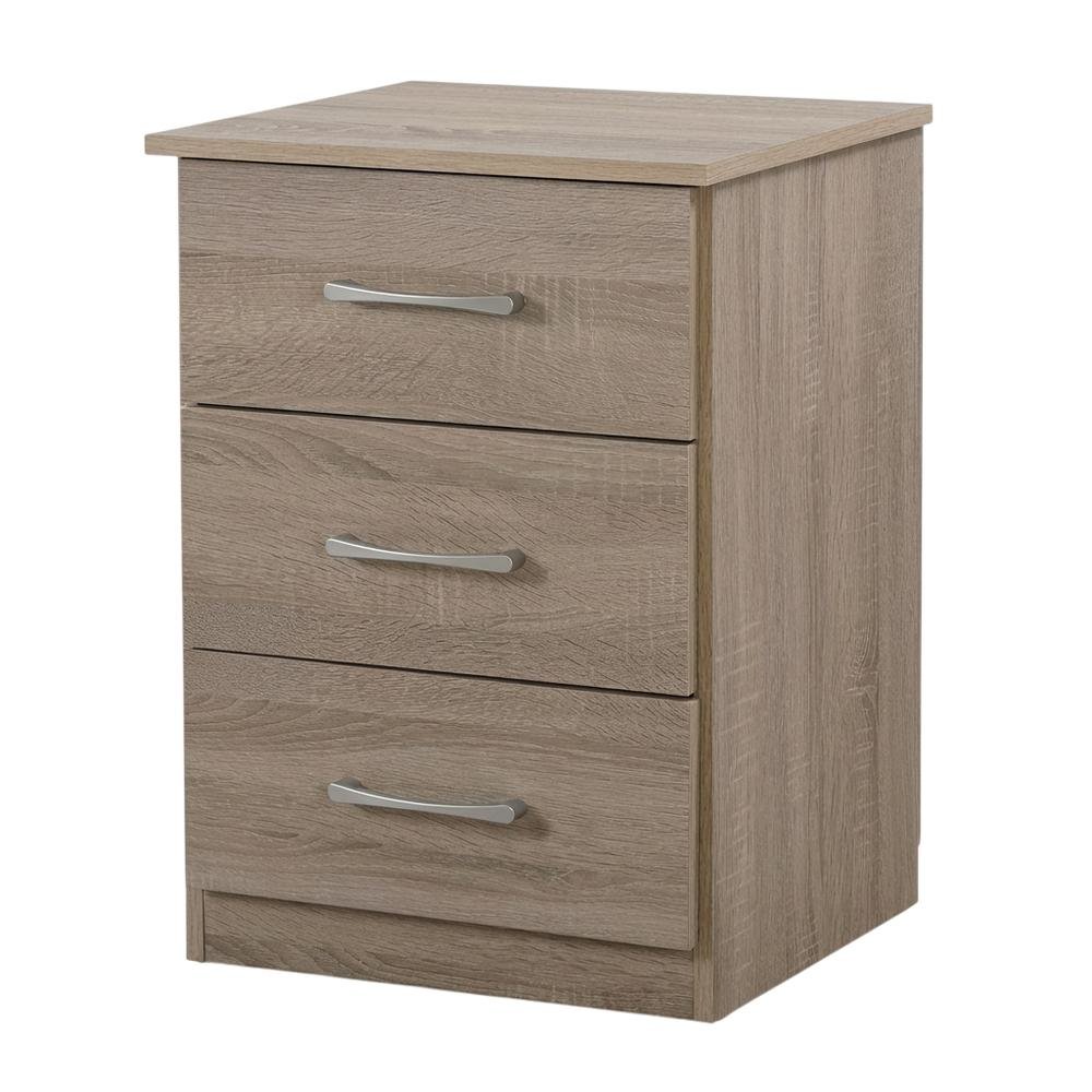 Sandle Wood Nightstand with 3 Drawers and Contemporary Design