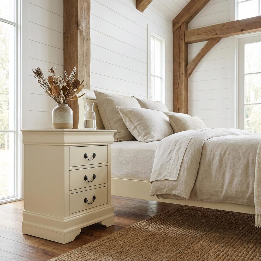 Beige Nightstand with Traditional Style and Multiple Drawers