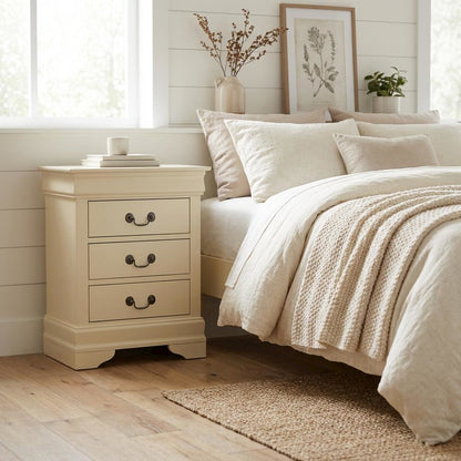 Beige Nightstand with Traditional Style and Multiple Drawers