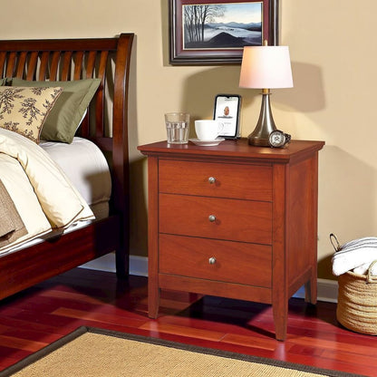 Traditional 3 Drawer Nightstand Wooden Bedside Table in Oak Finish