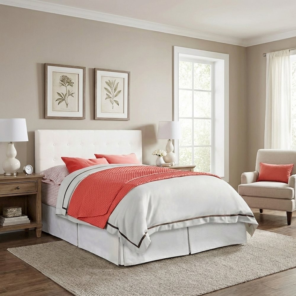 White Full Headboard with Casual Style Frame Construction and Durable Build