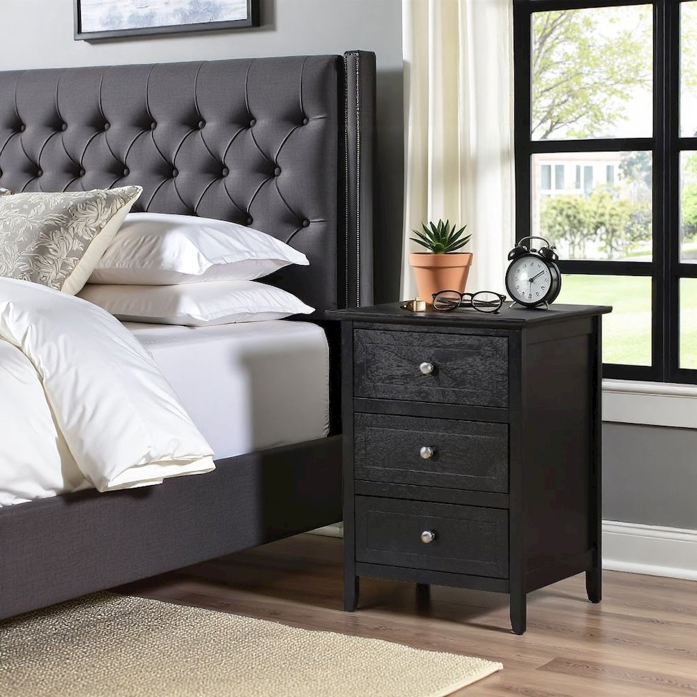 Nightstand with 3 Storage Drawers for Bedroom Organization