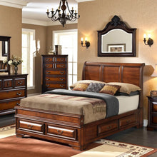 Queen Bed Frame with 6 Drawers in Rich Oak Wood Finish
