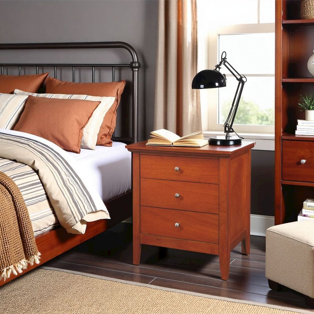 Traditional 3 Drawer Nightstand Wooden Bedside Table in Oak Finish