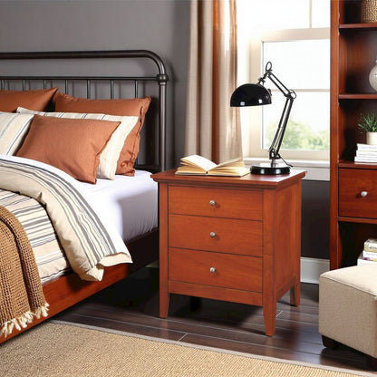 Traditional 3 Drawer Nightstand Wooden Bedside Table in Oak Finish