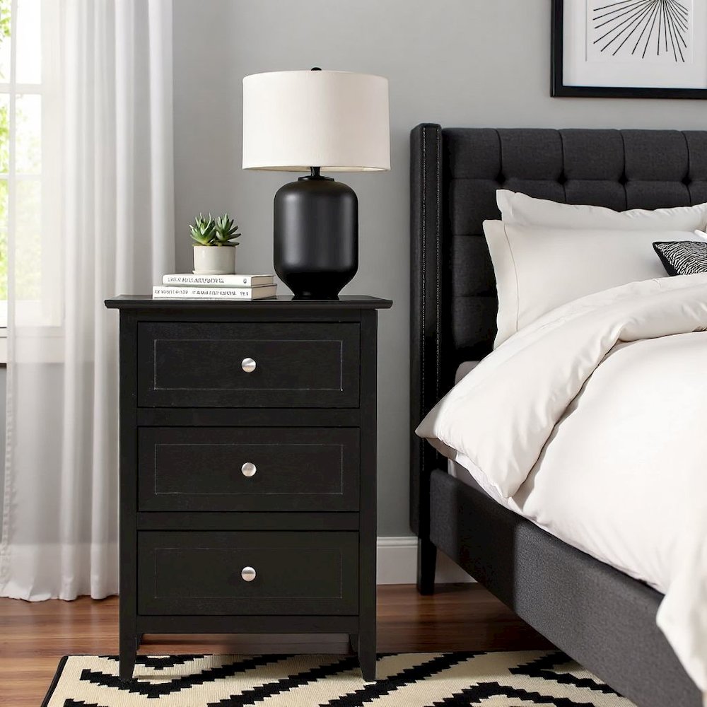 Nightstand with 3 Storage Drawers for Bedroom Organization