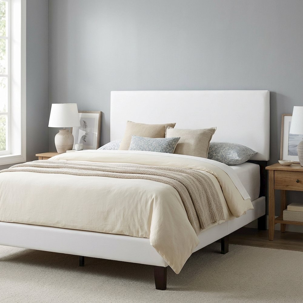 White Full Headboard with Casual Frame Construction and Durable Design