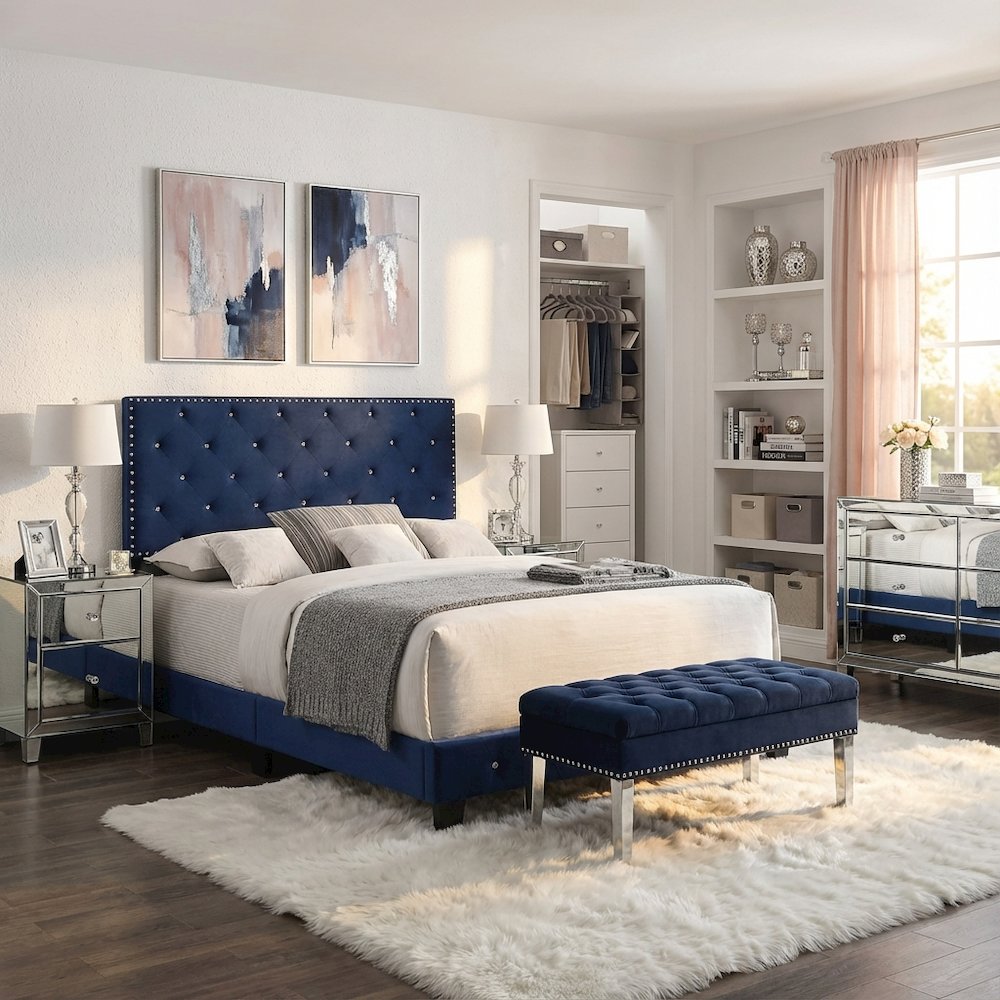 Glory Furniture Suffolk Queen Bed in Navy Blue Color