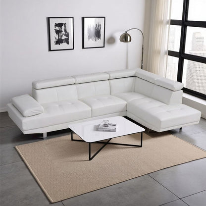 White Leather Sectional Couch with Faux Upholstery for Living Room