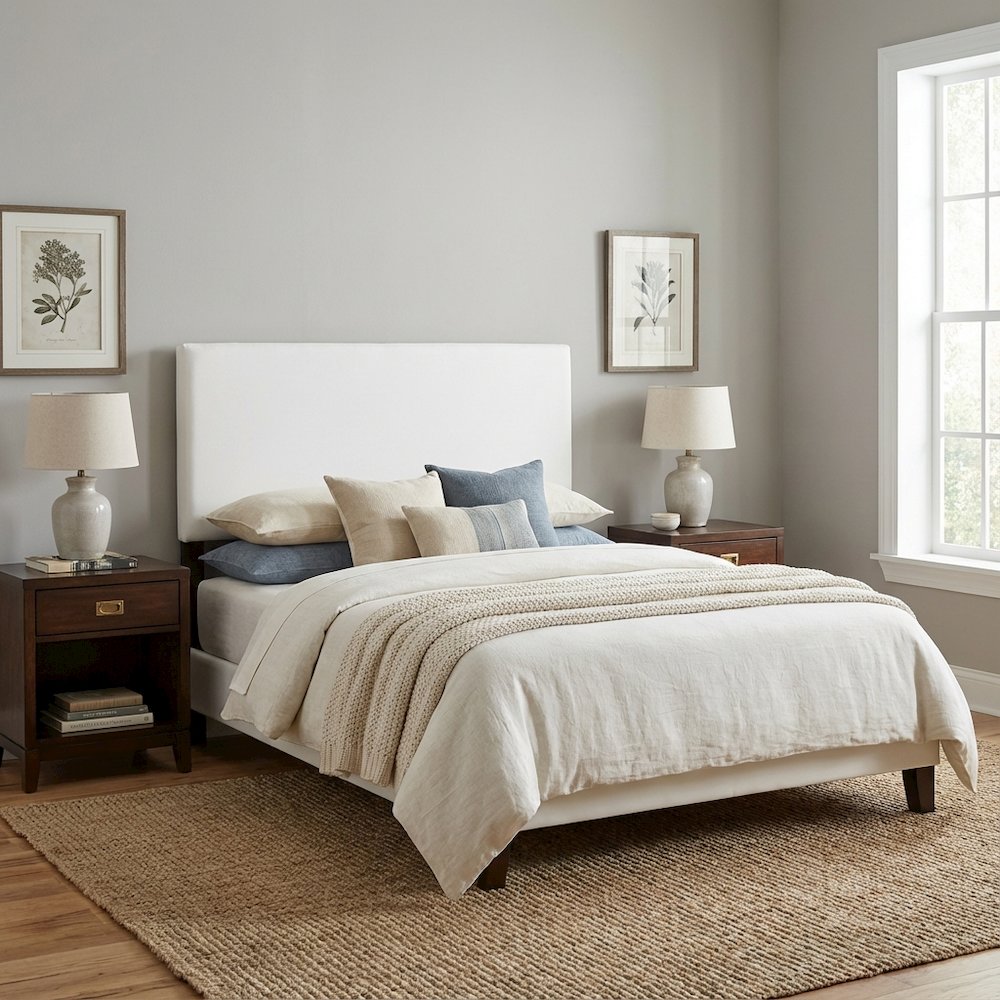 White Twin Headboard with Casual Design and Secure Frame Construction