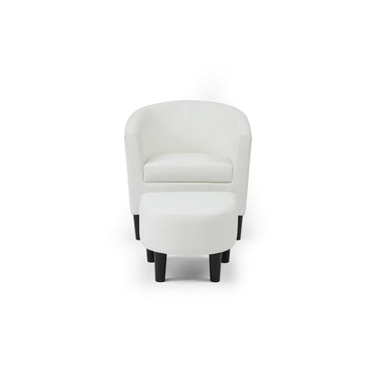 Accent Chair with Ottoman Set, Compact Lounge Chair for Bedroom, White