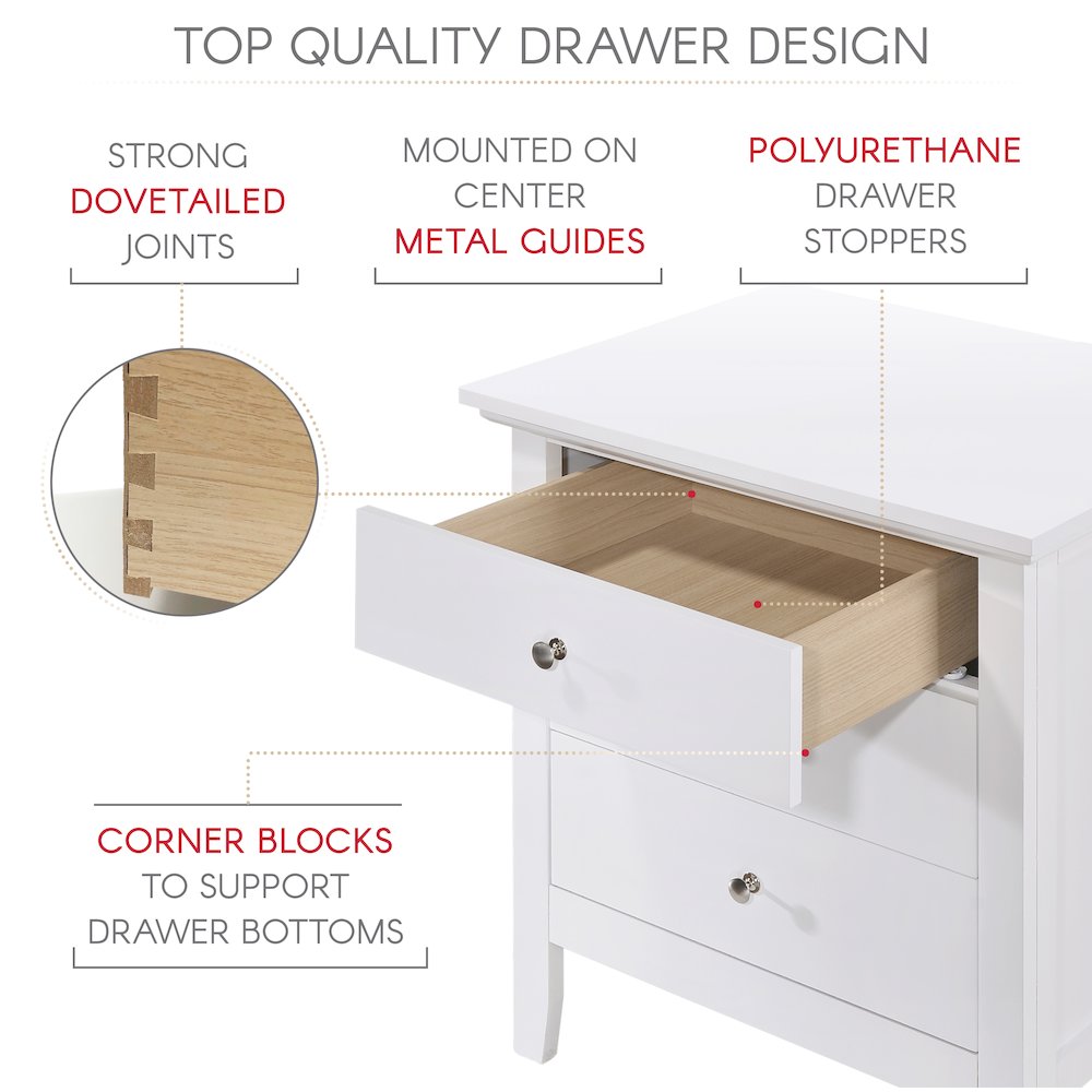 Glory Furniture Hammond   3 Drawer Nightstand, White