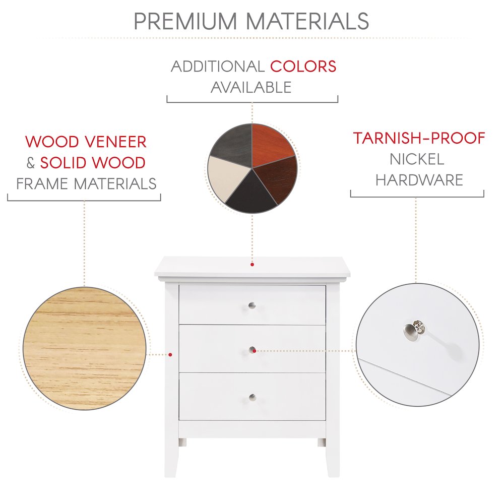 Glory Furniture Hammond   3 Drawer Nightstand, White