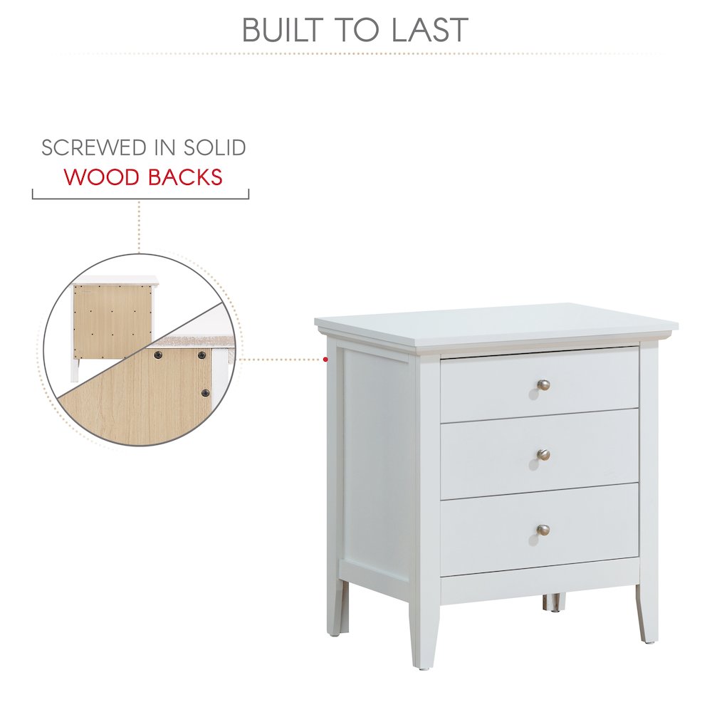 Glory Furniture Hammond   3 Drawer Nightstand, White