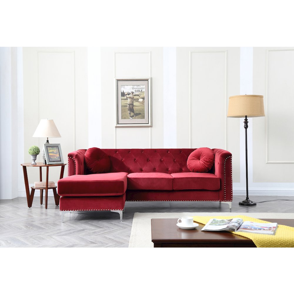 Glory Furniture Pompano Sofa Chaise in Burgundy Color