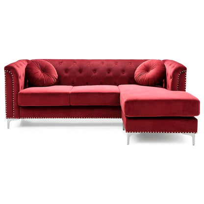 Glory Furniture Pompano Sofa Chaise in Burgundy Color