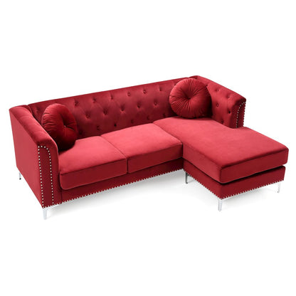 Glory Furniture Pompano Sofa Chaise in Burgundy Color