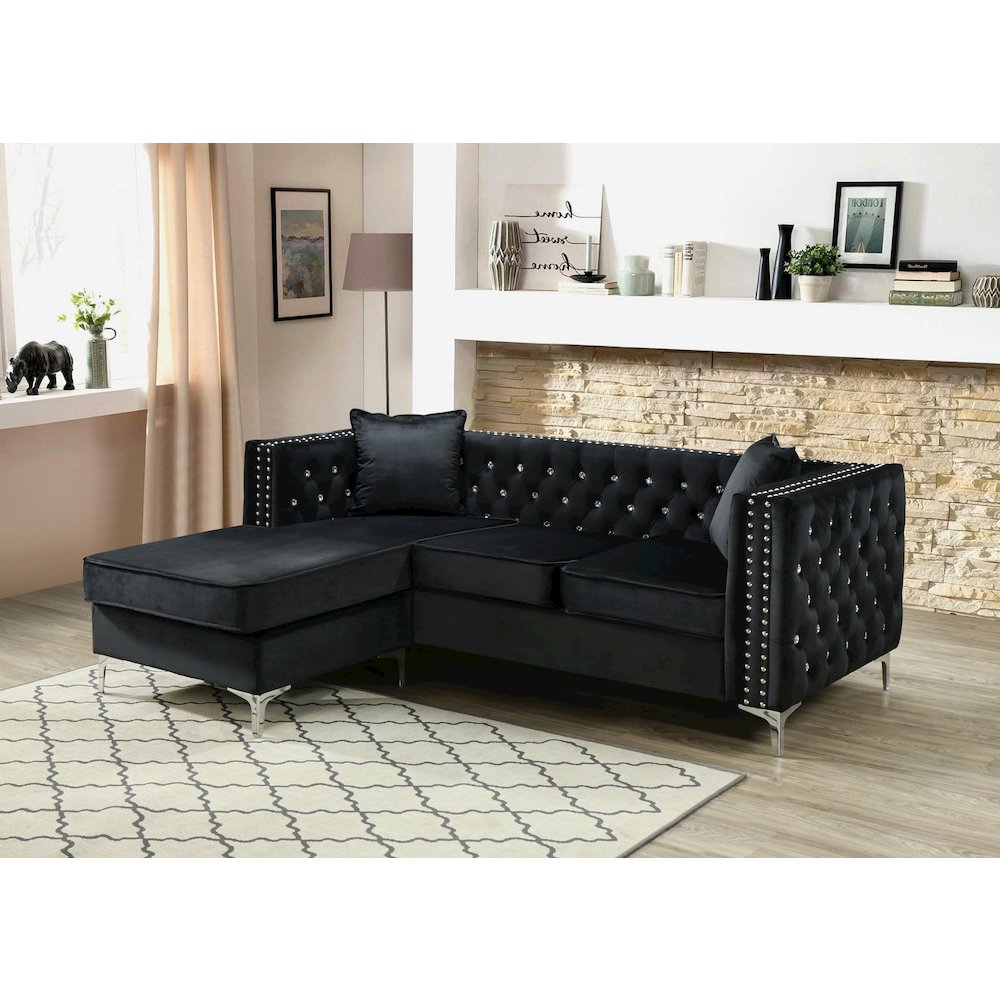 Glory Furniture Paige Sofa Chaise in Black Color