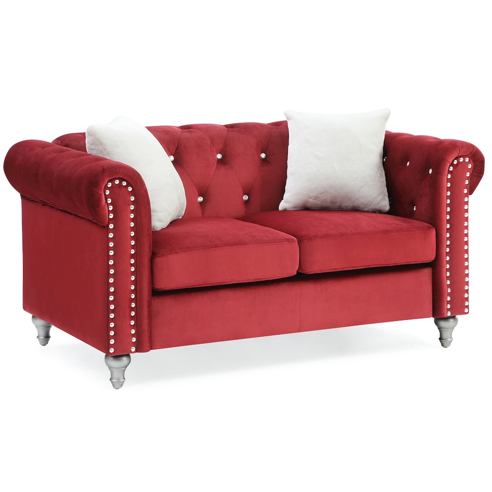 Glory Furniture Raisa Loveseat in Burgundy Color