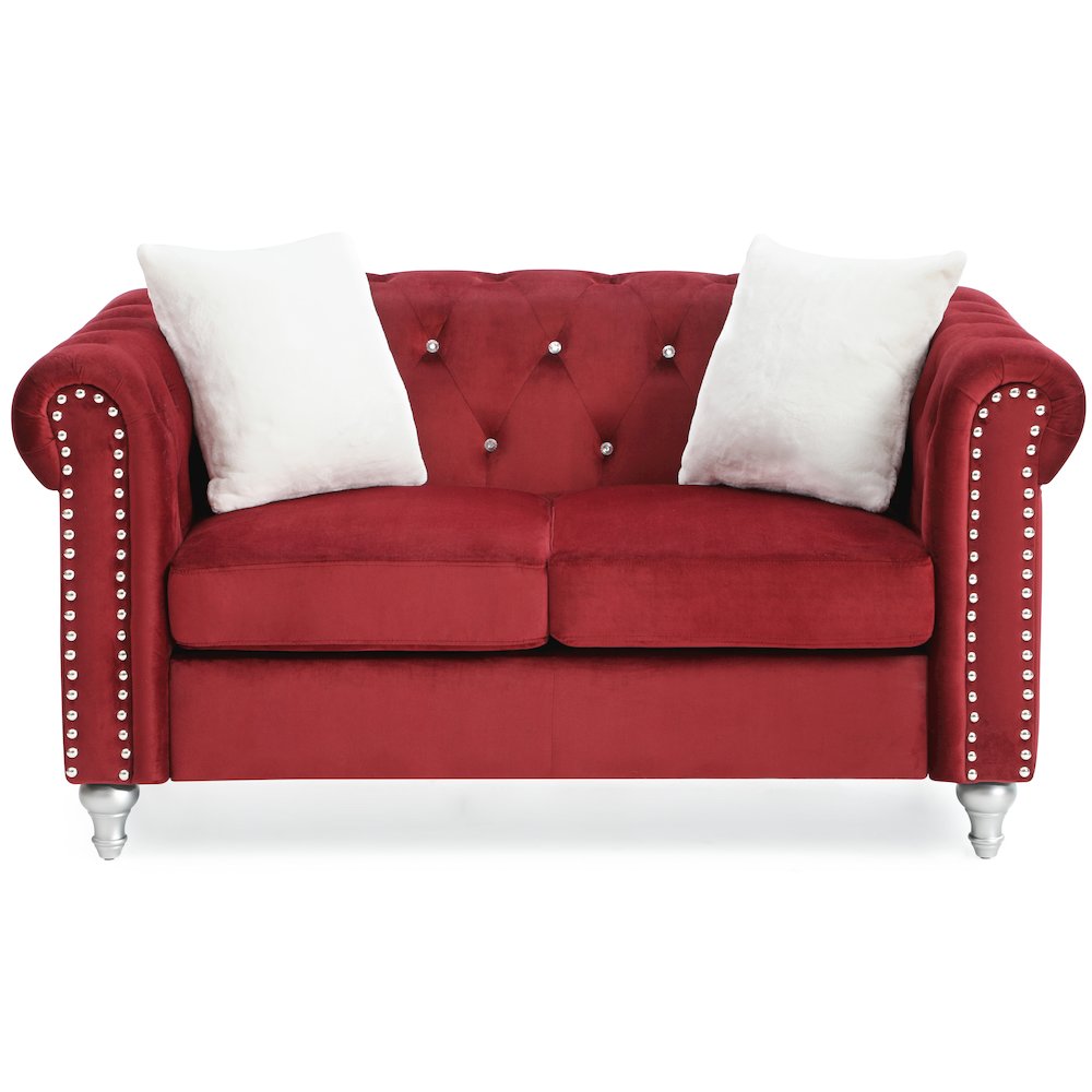 Glory Furniture Raisa Loveseat in Burgundy Color