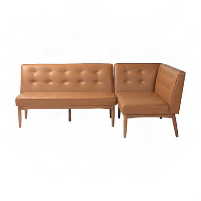 FurniFact Leather-Upholstered Dining Bench, Tan/walnut brown