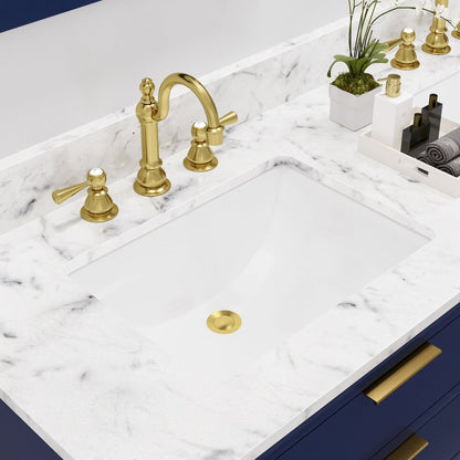 60 In. Double Sink Carrara White Marble Countertop Bath Vanity in Monarch Blue