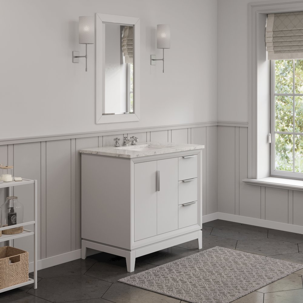 36 In. Single Sink Carrara White Marble Countertop Bath Vanity In Pure White