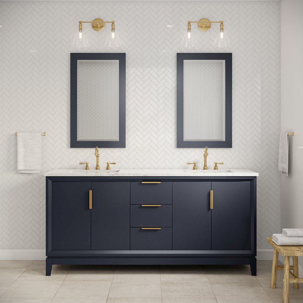 72 In. Double Sink Carrara White Marble Countertop Bath Vanity In Monarch Blue