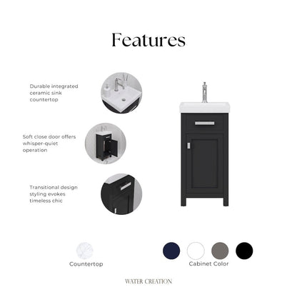 Mia 18 In. Integrated Ceramic Sink Top Vanity in Espresso
