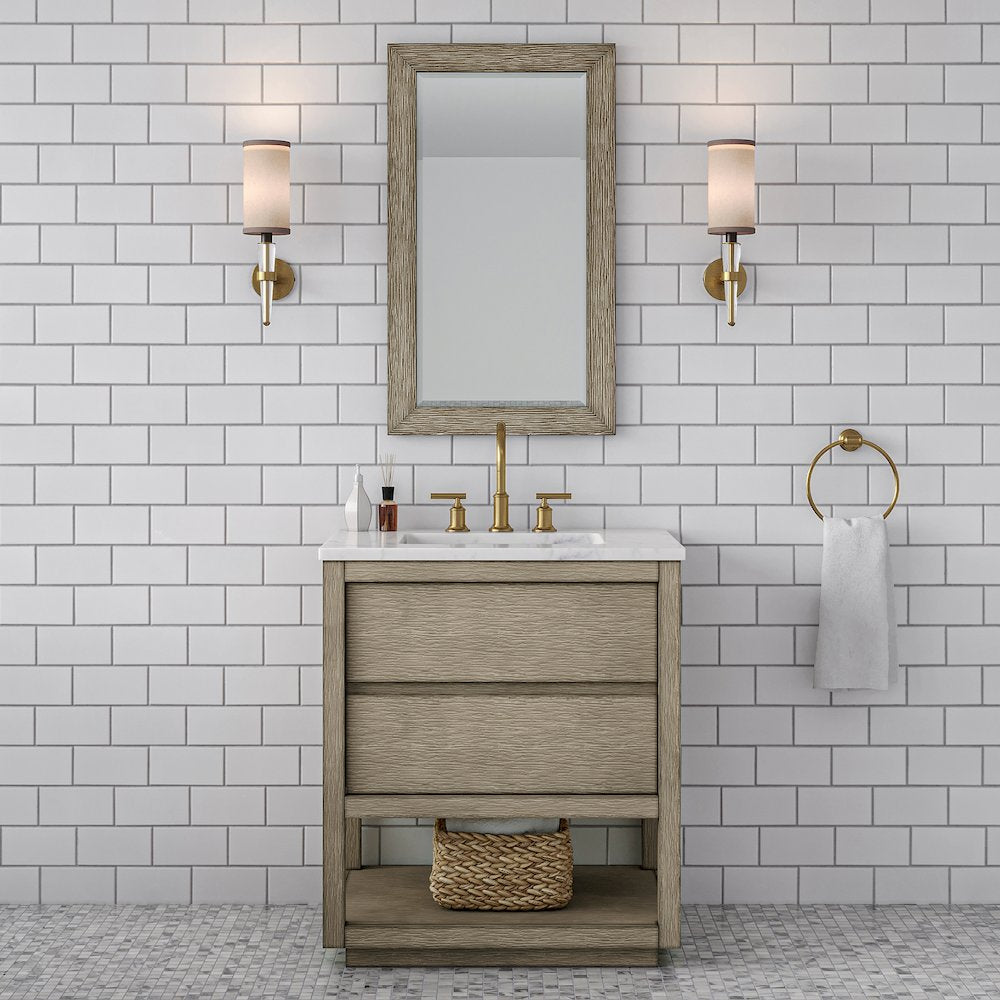 Oakman 30 In. Single Sink Carrara White Marble Countertop Bath Vanity
