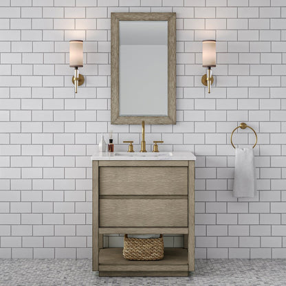 Oakman 30 In. Single Sink Carrara White Marble Countertop Bath Vanity